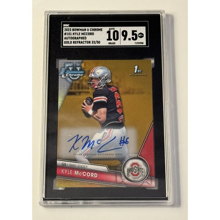 32/50 Kyle McCord GOLD RC Refractor 2023 Bowman U Chrome Card #101 State SGC 9.5