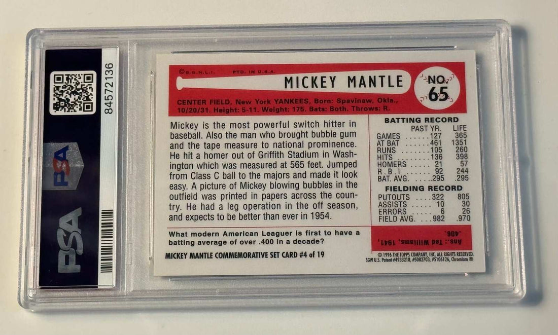 1996 Topps Finest Mickey Mantle 1954 Bowman Reprint #4 Refractor PSA 8 baseball card