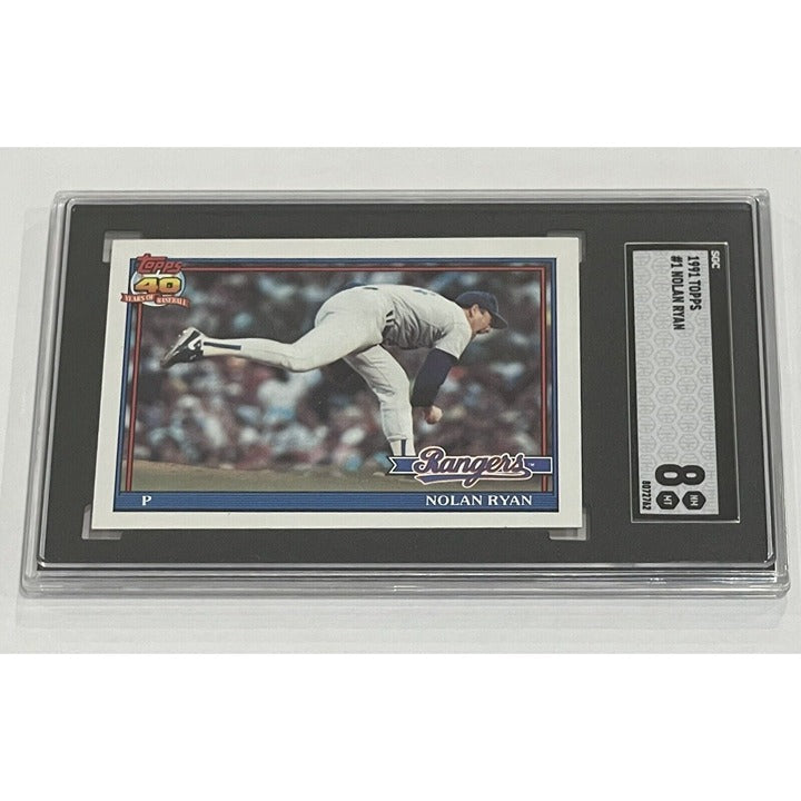 Nolan Ryan 1991 Topps 40 Years of Baseball Texas Rangers graded card in protective case