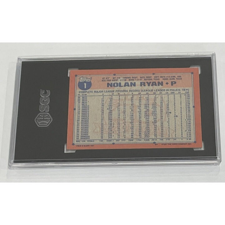 Nolan Ryan 1991 Topps 40th Anniversary Texas Rangers baseball card graded SGC 8 in protective case