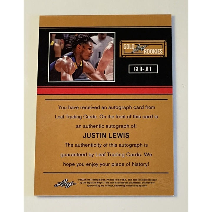 Justin Lewis 2022 Leaf Gold Rookies autographed NBA Chicago Bulls basketball card back view