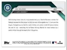 Cal Raleigh Mariners baseball card 2025 Topps NOW 1st to 40 HR ties Mantle
