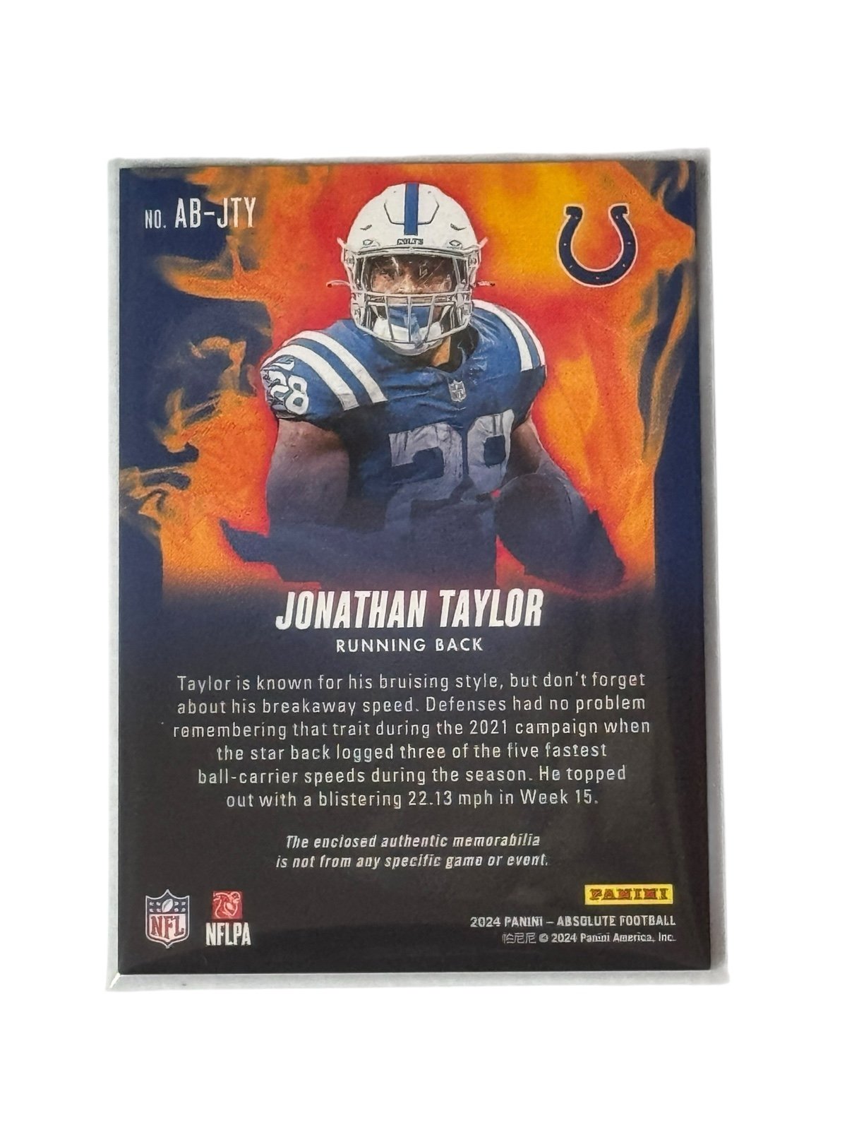 Jonathan Taylor Indianapolis Colts running back Absolute Burners patch football card
