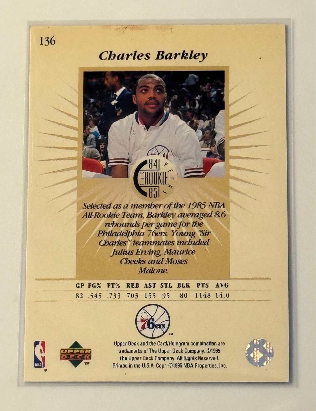 1995 Upper Deck Electric Court Charles Barkley rookie card Philadelphia 76ers gold foil finish