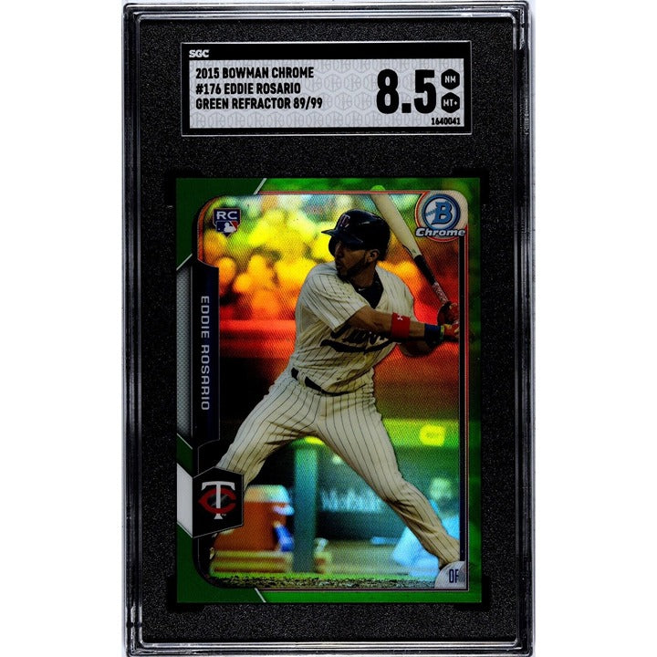 Eddie Rosario 89/99 Auto 2015 Bowman Chrome Green Refr. 176 Twins/Braves SGC 8.5