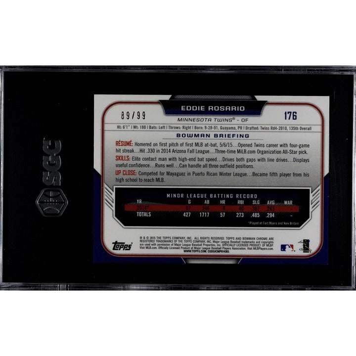 Eddie Rosario 89/99 Auto 2015 Bowman Chrome Green Refractor baseball card graded SGC 8.5