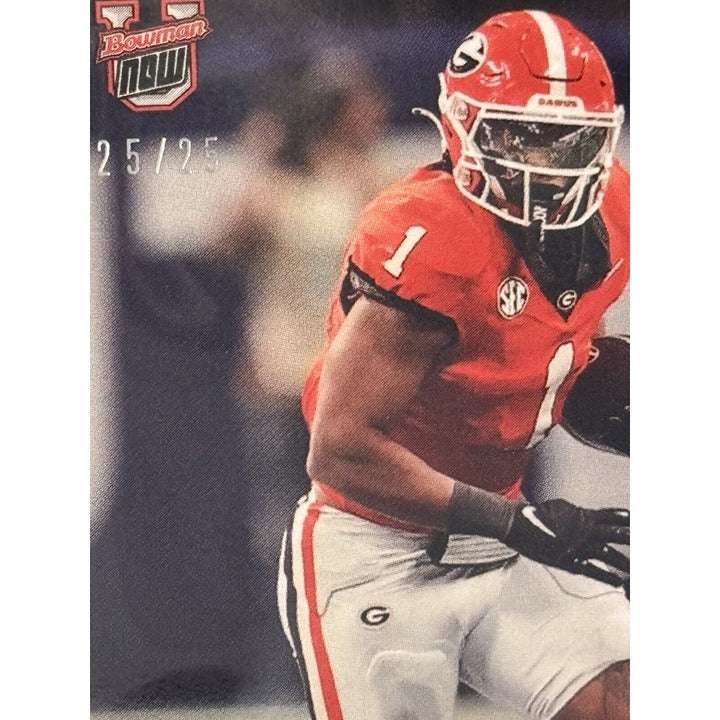Trevor Etienne 2024 Bowman U SEC championship football card numbered 25/25 featuring Georgia Bulldogs player in action