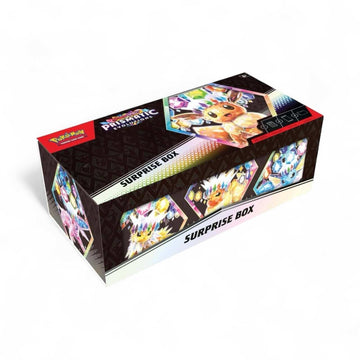 Pokémon Scarlet & Violet Prismatic Evolutions Surprise Box with foil promo cards and booster packs