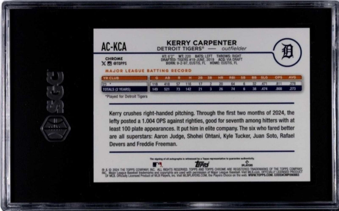 2024 TOPPS Chrome UPDATE Kerry Carpenter RC auto MLB Tigers baseball card SGC 10/10
