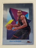 Scottie Barnes 2025 Topps Finest NBA Toronto Raptors basketball trading card with vibrant geometric background.