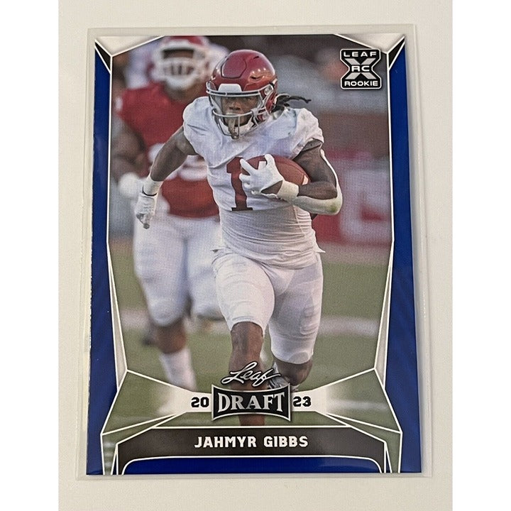 2023 Leaf Draft Blue Jahmyr Gibbs RC NFL NFC Lions/Bama Rookie Football Card #50