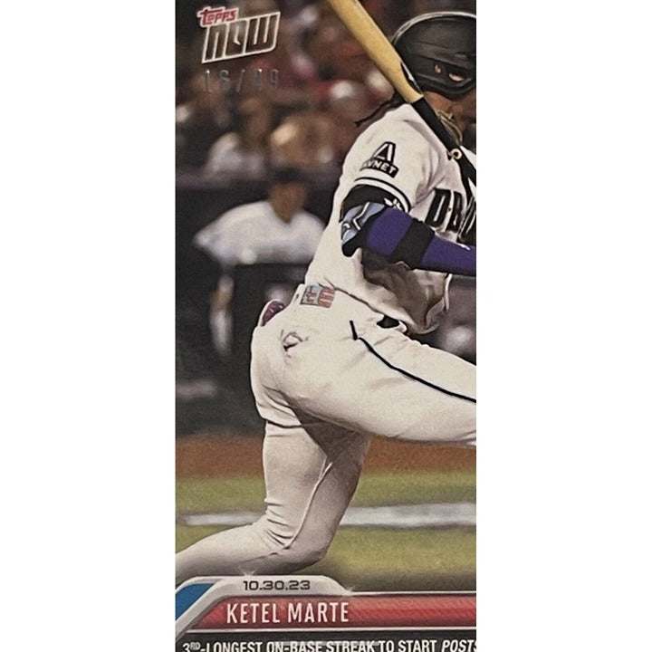 2023 ToppsNOW trading card of Ketel Marte on base streak World Series Game 3, limited edition 16/49 MLB D’Backs