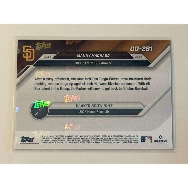 2024 San Diego Padres Topps NOW Road 2 Opening Day team trading card with Manny Machado 3/99 numbered limited edition