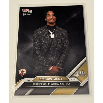 Stephon Castle RC 2024 Topps Now San Antonio Spurs rookie card with 4th overall draft pick detail