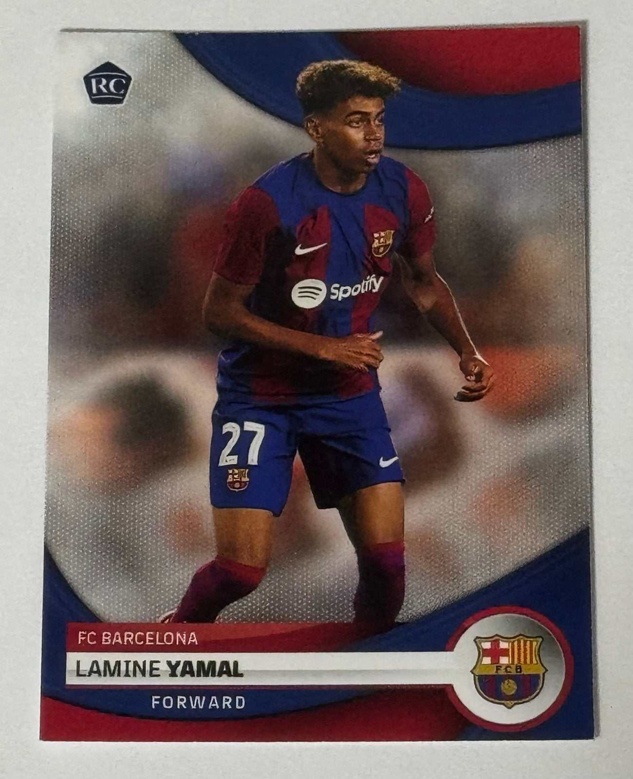 Lamine Yamal RC 2024 Topps Rookie Card FC Barcelona forward in action with RC logo and team crest
