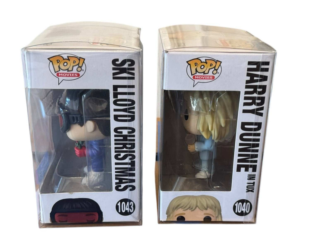Funko POP Movies Dumb and Dumber Ski Lloyd Christmas 1043 and Harry Dunne 1040 exclusive collectible figures in display boxes