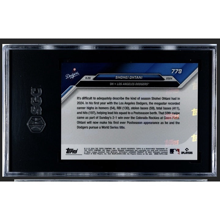 Shohei Ohtani 2024 Topps NOW #779 LA Dodgers autographed baseball card with 59th stolen base in protective case SGC 9.5