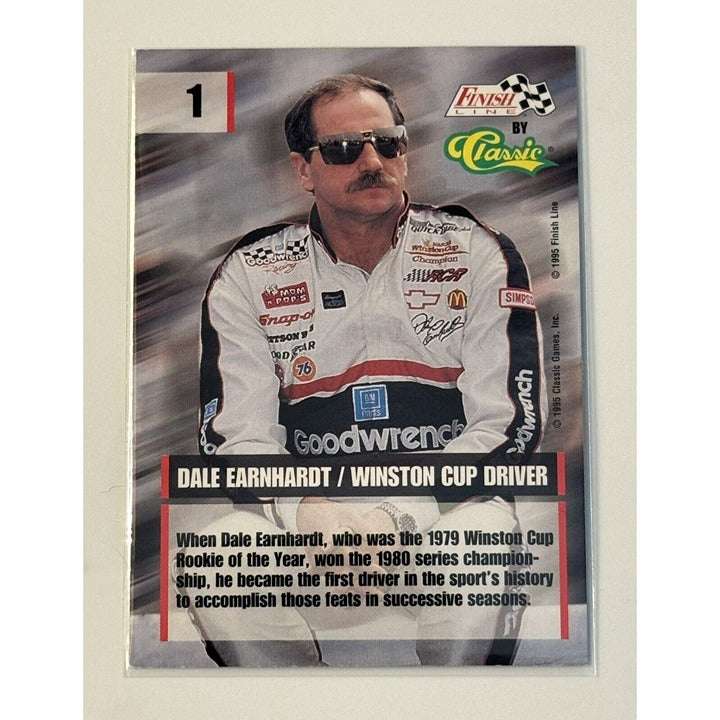 1995 Classic Finish Line Dale Earnhardt NASCAR trading card with Goodwrench branding and silver parallel design