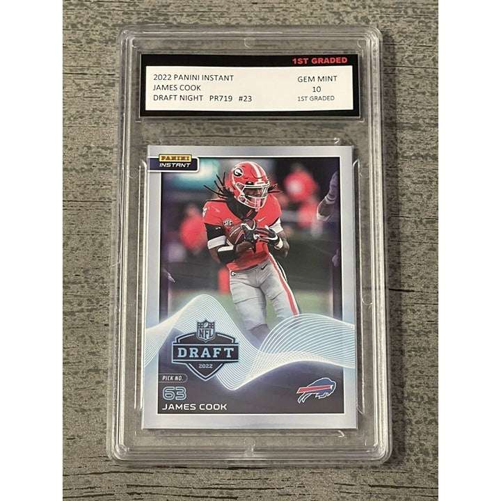 James Cook RC 2022 Panini Instant NFL Draft Night graded 10 card with Bills logo