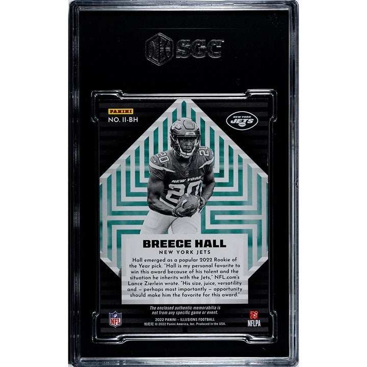 2022 Panini Illusions Breece Hall Instant Impact RC Patch graded 9 NFL Jets trading card