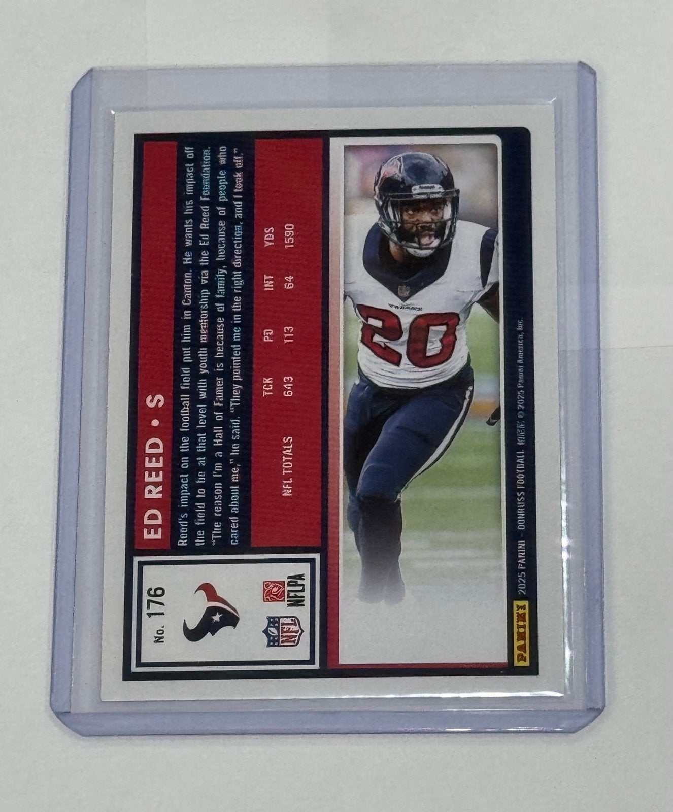 Ed Reed Mint 2025 Panini Donruss NFL Houston Texans card #176 in protective sleeve