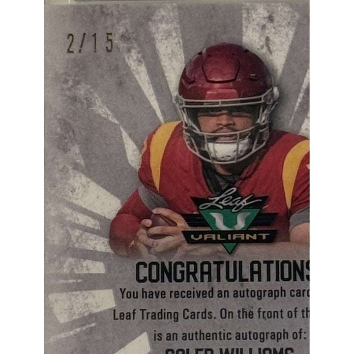 2022 Leaf Valiant Caleb Williams signed Navy Blue Crystal football card graded PSA 10 Gem Mint