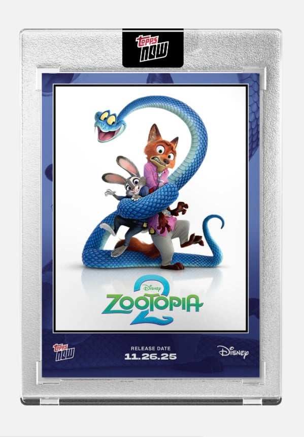 Zootopia 2 limited edition Topps Now collectible card featuring Judy Hopps, Nick Wilde, and new character art.