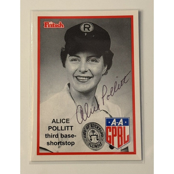 Alice Pollitt Auto 1995-96 Fritsch AAGPBL Rockford Peaches Signed #156 1988 HOF*
