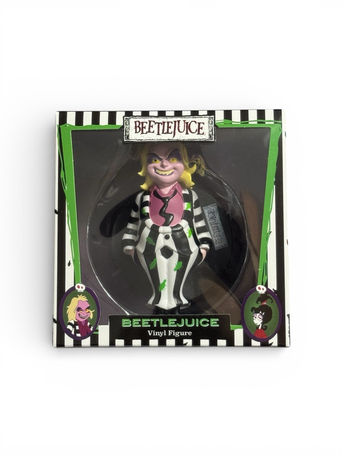 Beetlejuice mini vinyl figure in black and white suit collectible toy in packaging