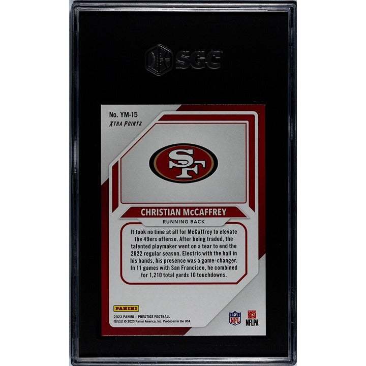2023 Christian McCaffrey Panini Prestige Youth Movement Xtra Points Red NFL trading card graded SGC 10