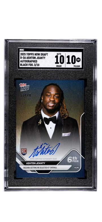 3/10* Ashton Jeanty RC 2025 Topps Now Draft Black Foil Auto NFL Raiders SGC 10GM