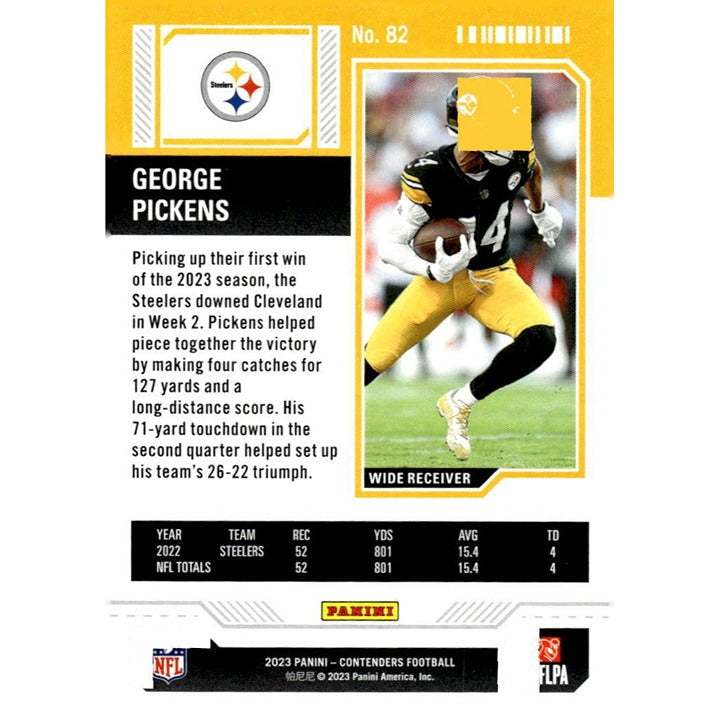 2023 Panini Contenders George Pickens Pittsburgh Steelers NFL card season ticket retail #82 Mint condition