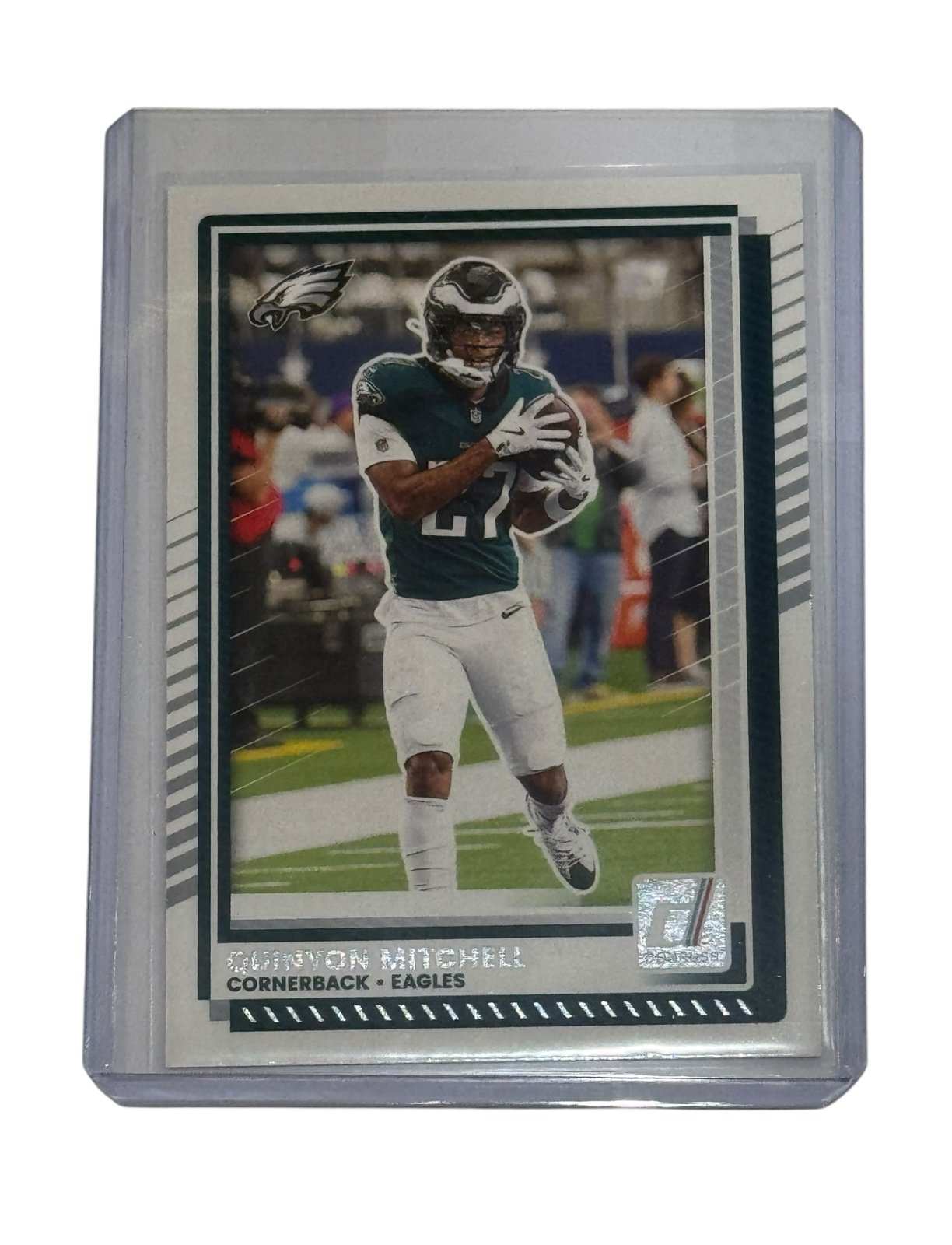 Quinyon Mitchell Rookie Card 2025 Donruss Philadelphia Eagles cornerback in protective case