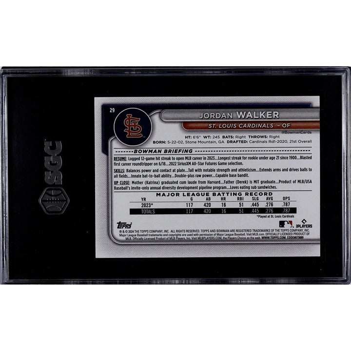 2024 Bowman Jordan Walker RC St. Louis Cardinals graded 10 baseball card