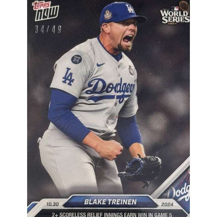 2024 MLB Blake Treinen Dodgers World Series Topps Now limited edition baseball card 33/49