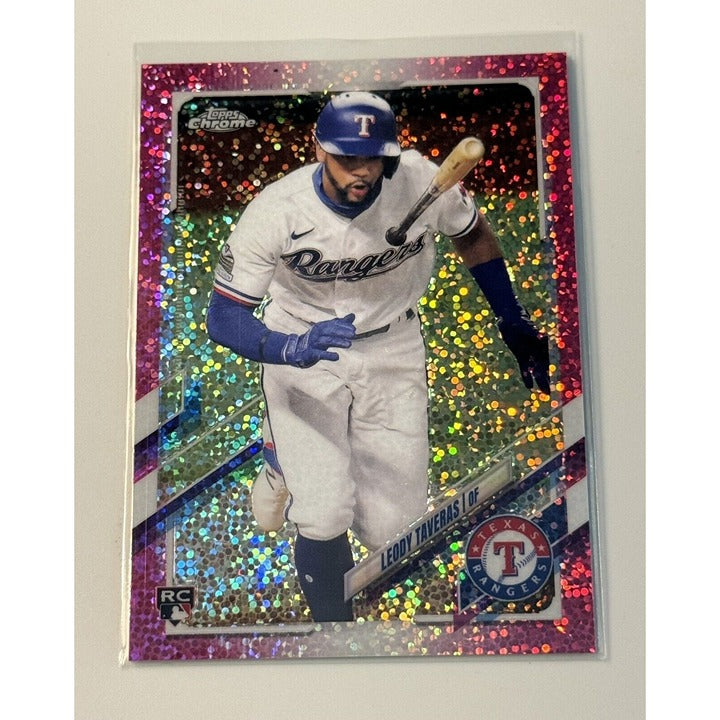 2021 Topps Chrome 174/350 Leody Taveras RC Chrome Sparkle Parallel - MLB Rangers