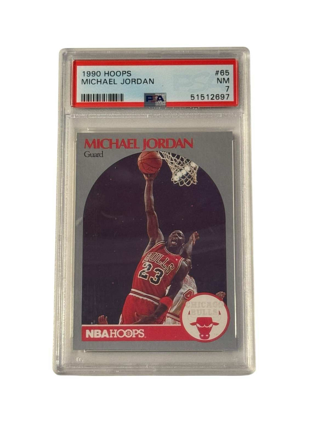 1990 Hoops Michael Jordan PSA 7 basketball card with iconic Bulls dunk pose