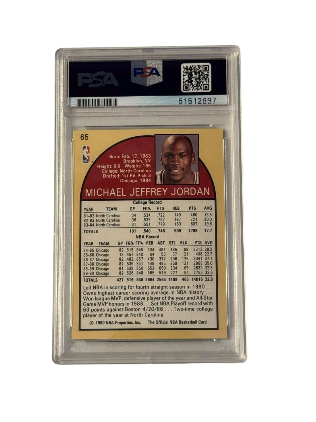 1990 Hoops Michael Jordan PSA 7 basketball card with iconic Bulls dunk pose
