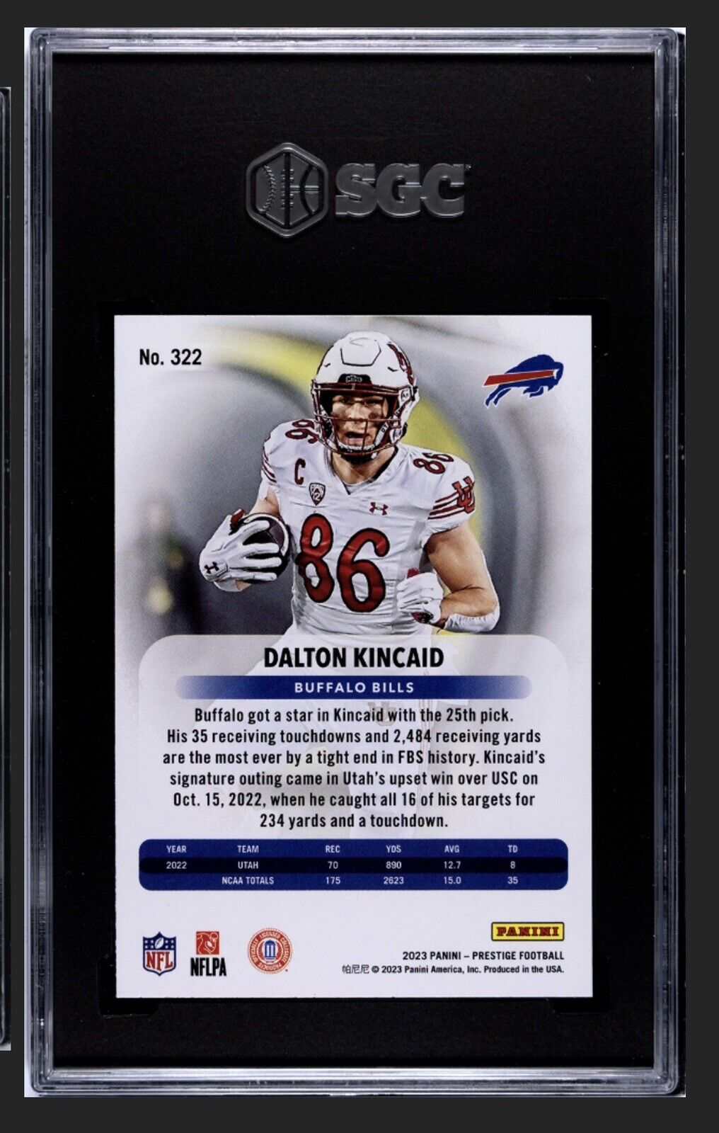2023 Panini Prestige Dalton Kincaid Rookie Football Card Buffalo Bills Graded 9.5