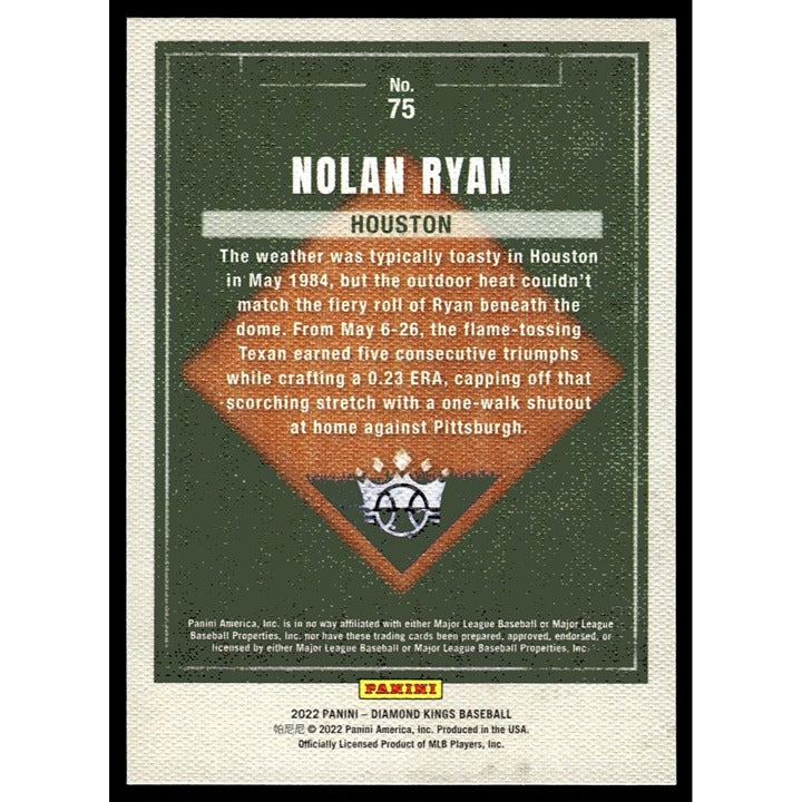 2022 Nolan Ryan Panini Diamond Kings #75 MLB Hall of Fame Houston Astros baseball card back view