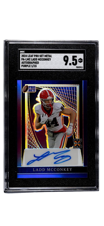 1/15 2024 LEAF METAL PA-LMC LADD MCCONKEY RC* AUTO PURPLE UGA/Chargers - SGC 9.5