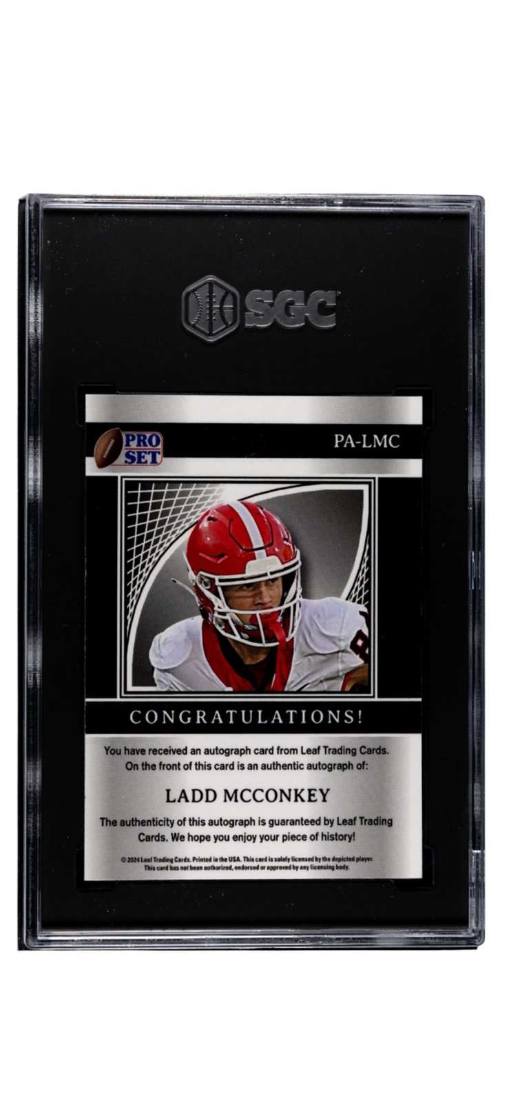2024 LEAF METAL PA-LMC Ladd McConkey autographed football card purple UGA Chargers SGC 9.5