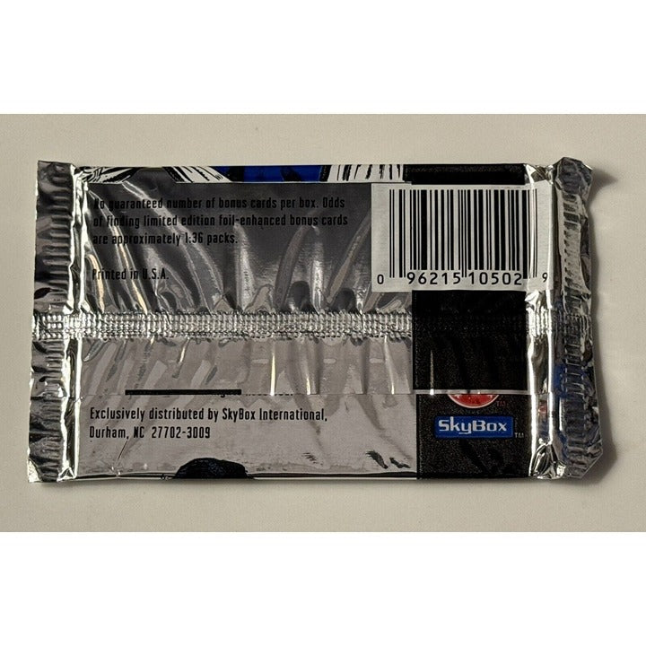 Sealed 1993 Skybox The Return of Superman Man of Steel trading card pack back view with barcode and SkyBox logo