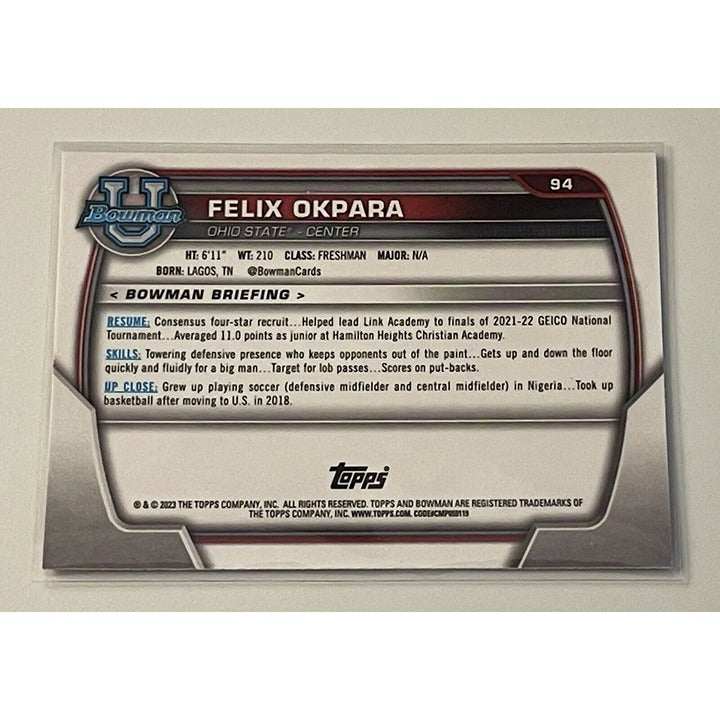 2022-23 Bowman University Chrome Felix Okpara rookie basketball card Ohio State