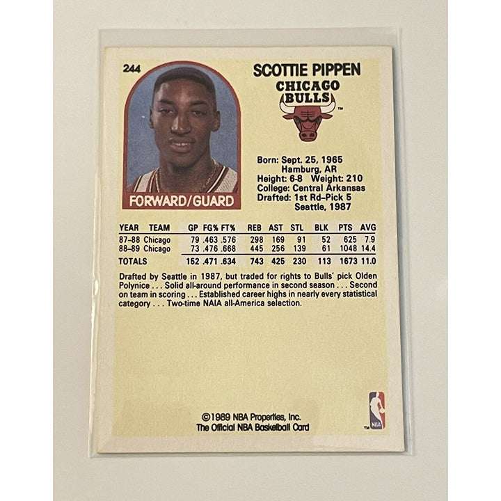 1989 NBA Hoops Scottie Pippen Chicago Bulls NBA Champion trading card back view