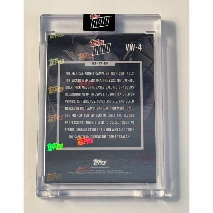 Victor Wembanyama 2023-24 Topps Now rookie basketball card black parallel enclosed in protective case