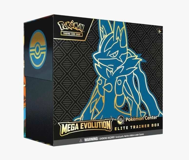 Mega Evolution Pokemon Center Elite Trainer Box featuring Mega Lucario exclusive packaging