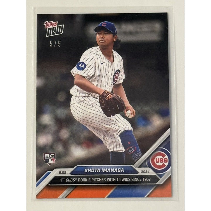 5/5 Shota Imanaga RC 1st Cub Rookie /15 Wins 2024 MLB TOPPS NOW Card 740 IN HAND