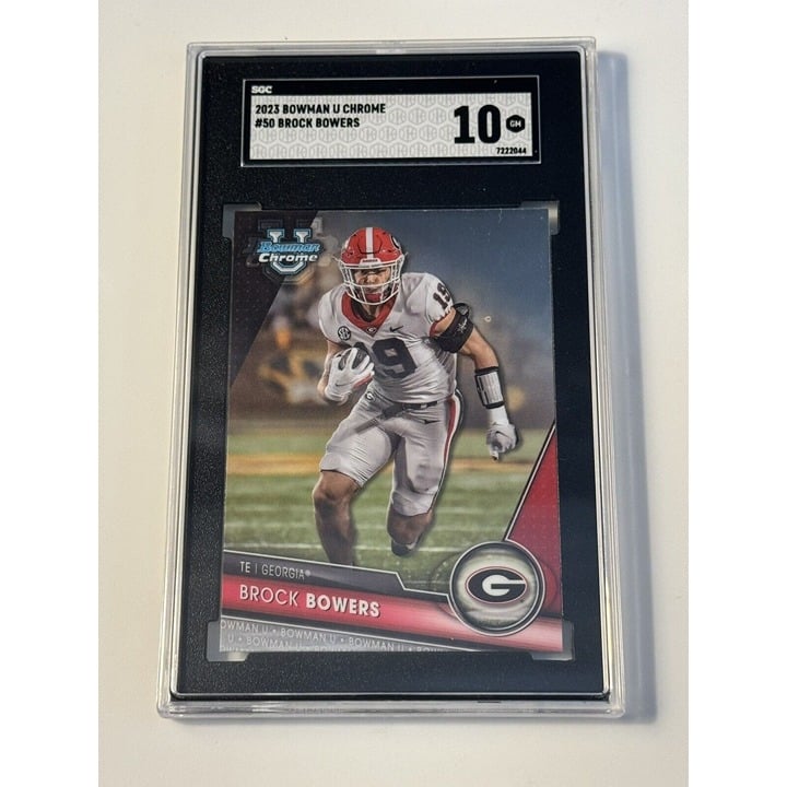Brock Bowers RC 2023 Bowman U Chrome Official UGA Dogs Card #50 Raiders - SGC 10
