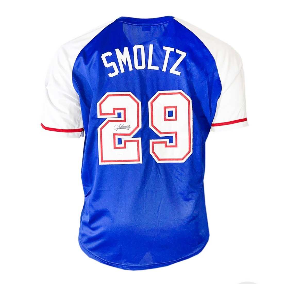 John Smoltz signed Atlanta Braves royal blue jersey with number 29 and JSA certification